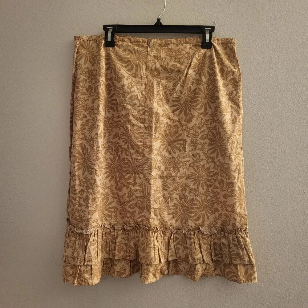 Y2K Old Navy Cotton Tan Floral Ruffle Skirt size 14 Cottage Girly Beach Fairy